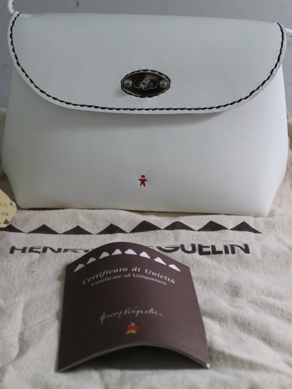 NEW Henry Beguelin White Shoulder Bag Omino Logo Turn Lock Handbag